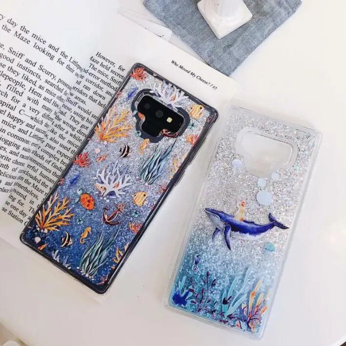 Модный Блестящий чехол с Китом и акулой жидкий силиконовый для Samsung Galaxy J3 J5 J7 A5 A3 A7