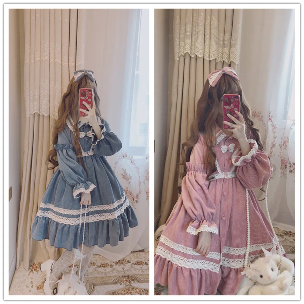 Lolita Thick long sleeve dress winter Corduroy Women Square collar Flounced dress
Lolita Thick long sleeve dress winter Corduroy Women Square collar Flounced dress