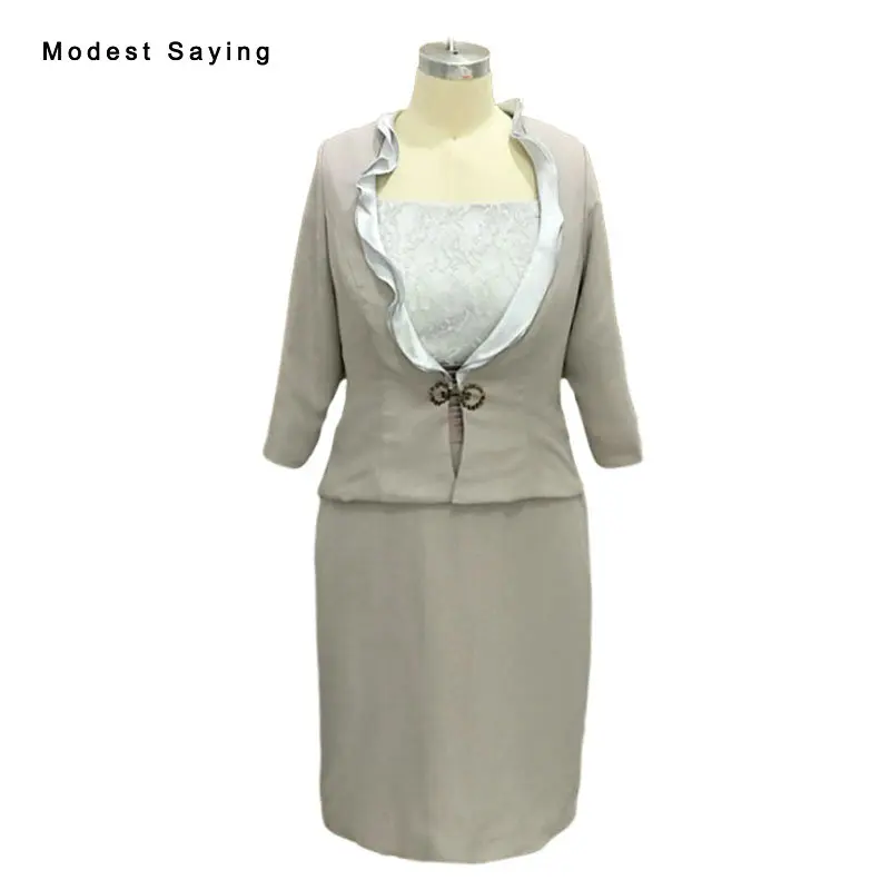 Elegant Grey Sheath Lace Mother of the Bride Dresses 2017 with 3/4 Sleeve Jacket Knee Length Prom Gowns vestido de madrinha BE87
Elegant Grey Sheath Lace Mother of the Bride Dresses 2017 with 3/4 Sleeve Jacket Knee Length Prom Gowns vestido de madrinha BE87