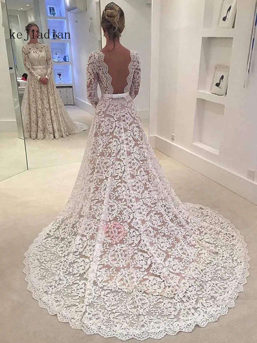 Vintage Long Sleeves Lace A Line Wedding Dress Elegant Backless Bridal Dress wedding Gown bridal gown Vestido De Noiva
Vintage Long Sleeves Lace A Line Wedding Dress Elegant Backless Bridal Dress wedding Gown bridal gown Vestido De Noiva