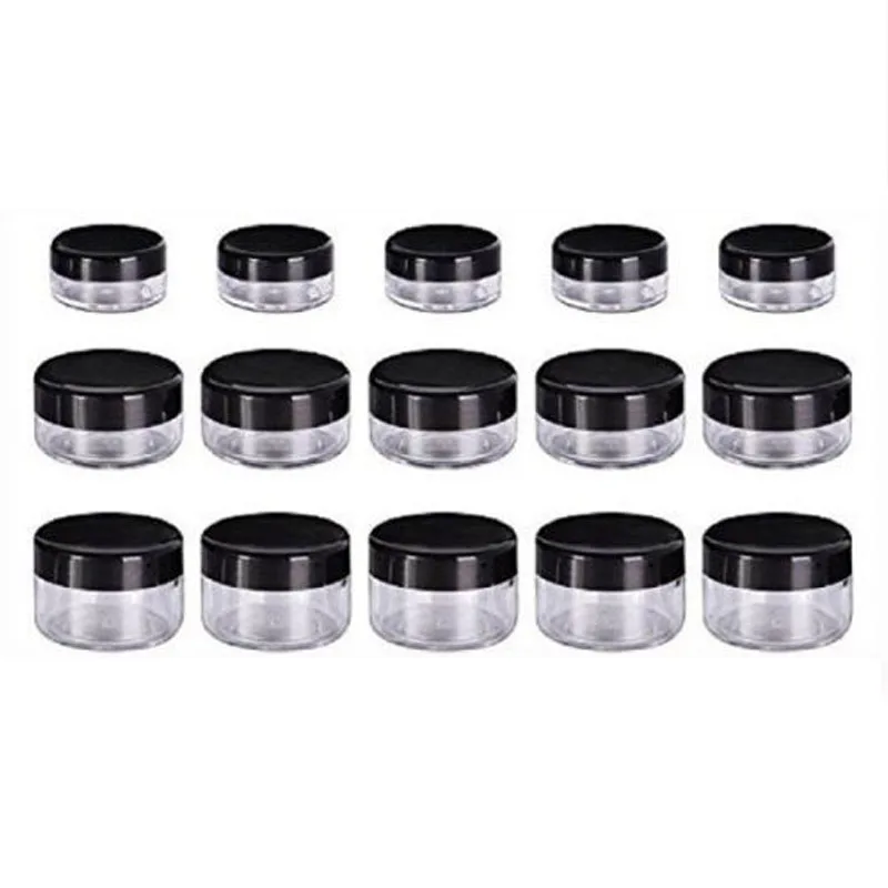 50pcs 2g/3g/5g/10g/15g/20g Plastic Clear Cosmetic Jars Container Black Lid Lotion Bottle Vials Face Cream Sample Pots Gel Boxes
50pcs 2g/3g/5g/10g/15g/20g Plastic Clear Cosmetic Jars Container Black Lid Lotion Bottle Vials Face Cream Sample Pots Gel Boxes