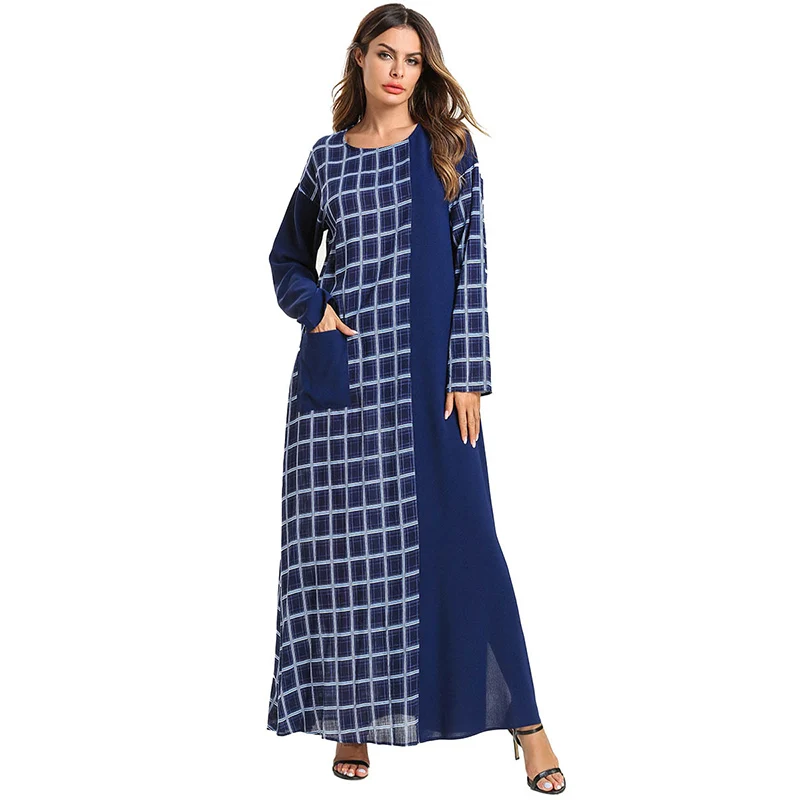 Middle Eastern casual mother with long sleeves striped plaid thin section pocket dress Muslim ladies conservative robes
Middle Eastern casual mother with long sleeves striped plaid thin section pocket dress Muslim ladies conservative robes