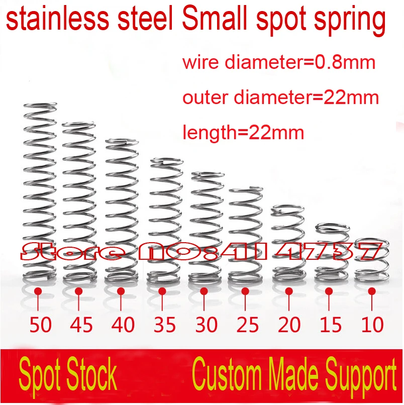 50pcs 0.8*22*22mm stainless steel Small spot spring 0.8mm wire micro spring compression spring pressure spring OD=22mm
50pcs 0.8*22*22mm stainless steel Small spot spring 0.8mm wire micro spring compression spring pressure spring OD=22mm