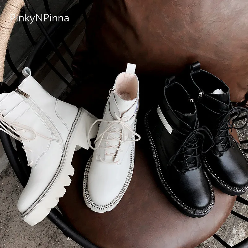 women Gothic punk street style cowhide ankle boots platform white booties metallic buckle beads nightclub party winter shoes
women Gothic punk street style cowhide ankle boots platform white booties metallic buckle beads nightclub party winter shoes