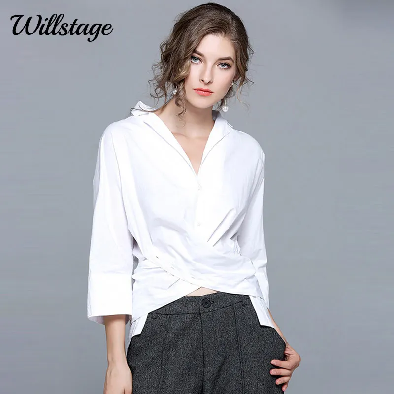 Willstage БЕЛЫЕ РУБАШКИ Для женщин v образным вырезом новинка блузка спереди Кружево