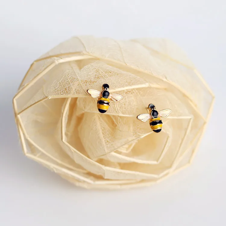 Серьги-гвоздики в виде пчелы женские брендовые ювелирные украшения с желтой