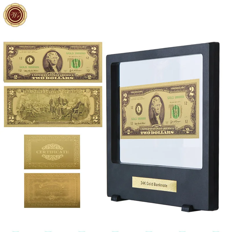 Фото WR 24 k красочные золото банкноты US 2 долларовые из золотой фольги Художественный