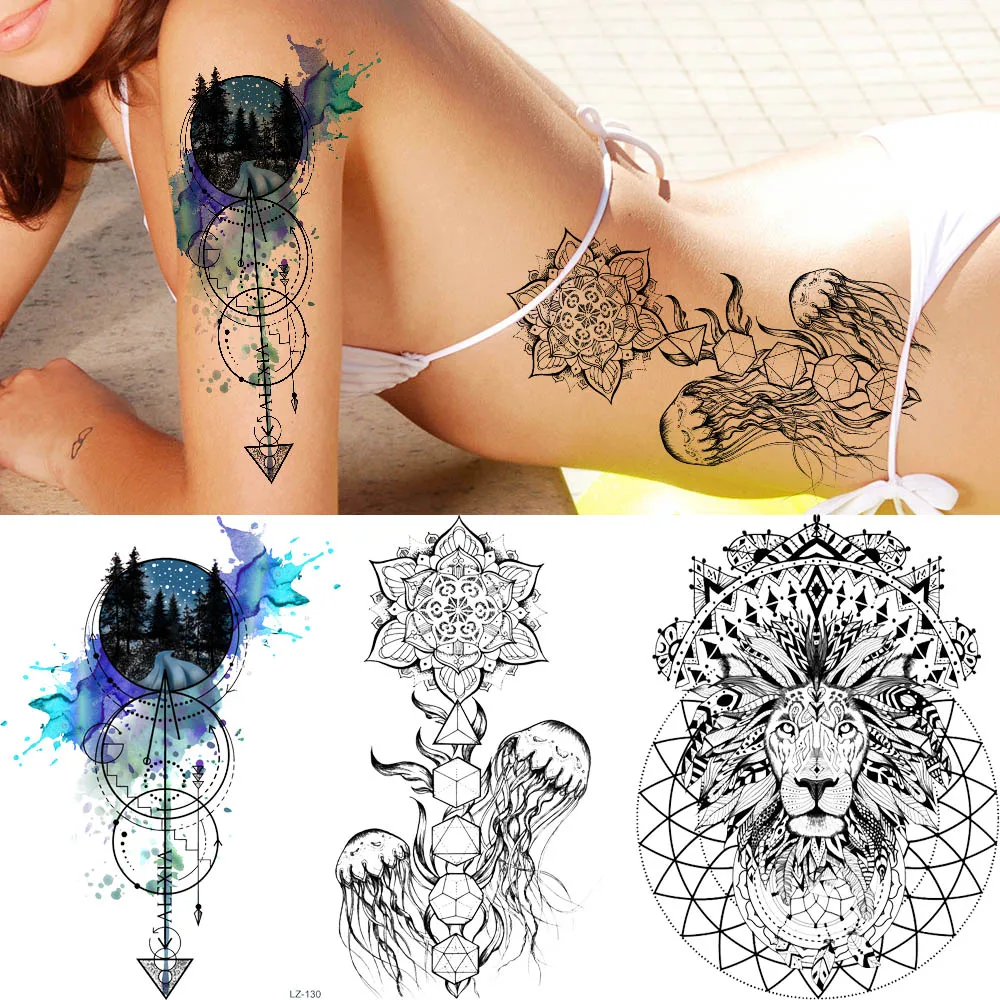 Black Henna Flower Round Flash Arrow Temporary Tattoos Stickers Women Arm Waist Jellyfish Forest Lion Tattoo Body Art Tatoos
Black Henna Flower Round Flash Arrow Temporary Tattoos Stickers Women Arm Waist Jellyfish Forest Lion Tattoo Body Art Tatoos