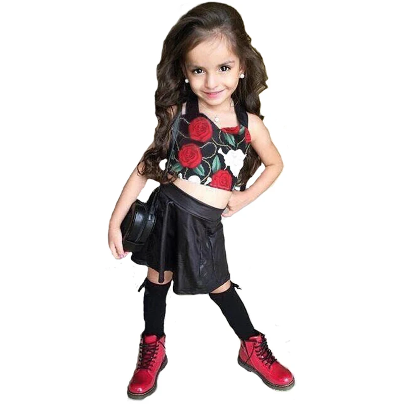 SOSOCOER Flower Girls Clothing Set Suspender T-shirt Tops+Black Skirts 2pcs Baby Girl Clothes Summer Floral Kids Clothing Sets
SOSOCOER Flower Girls Clothing Set Suspender T-shirt Tops+Black Skirts 2pcs Baby Girl Clothes Summer Floral Kids Clothing Sets