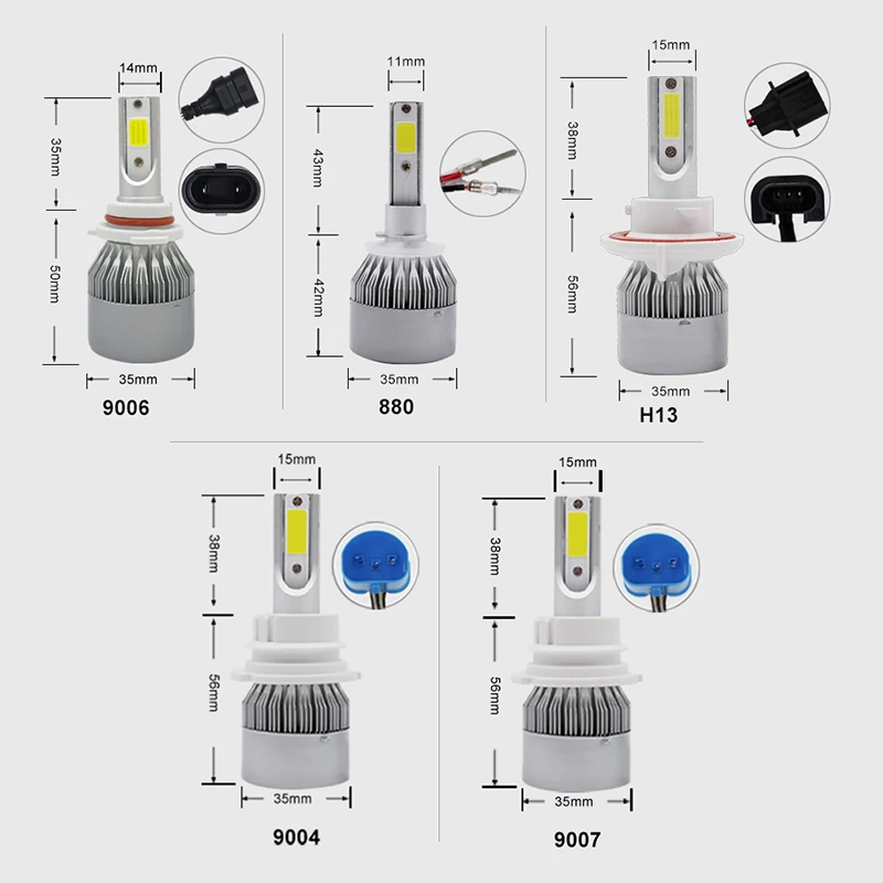 2 шт. Автомобильные светодиодные лампы 12 В C6 H7 H1 H4 H11 9005 9006 Hb3 Hb4 36 Вт 6500 лм к|Передние