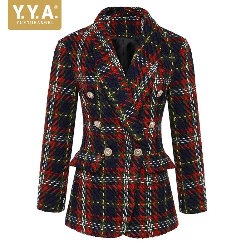 High Quality Women Colorful Checkered Jacket Double Breasted Turn Down Collar Outerwear Coat Slim Fit Tweed Jacket Plaid Coat
High Quality Women Colorful Checkered Jacket Double Breasted Turn Down Collar Outerwear Coat Slim Fit Tweed Jacket Plaid Coat