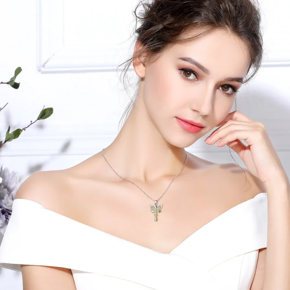 Eudora 100% Pure 925 Sterling Silver Angel Wing Cross Pendant Necklace for Women Fashion Jewelry Charming Gift for Lover CYD395
Eudora 100% Pure 925 Sterling Silver Angel Wing Cross Pendant Necklace for Women Fashion Jewelry Charming Gift for Lover CYD395