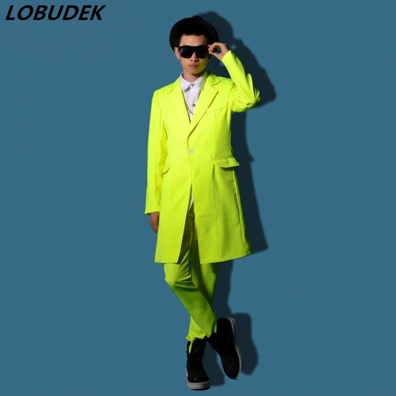 Fluorescent Yellow Suits Men's Long Blazer Pants 2 Piece Set Stage Nightclub Male Singer Dancer Performance Costume
Fluorescent Yellow Suits Men's Long Blazer Pants 2 Piece Set Stage Nightclub Male Singer Dancer Performance Costume