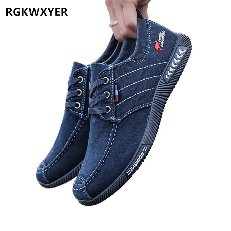 RGKWXYER/Модная джинсовая мужская парусиновая обувь дышащая на шнуровке мужские