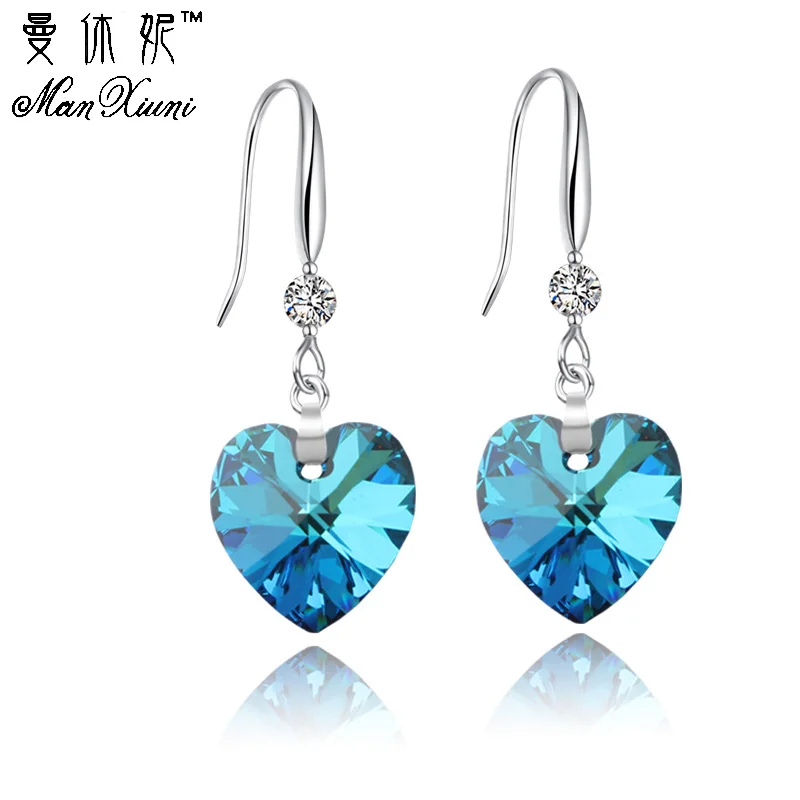 Manxiuni 2021 oorbellen бу принты Blue heart Серьги в виде капель с австрийским кристаллом для