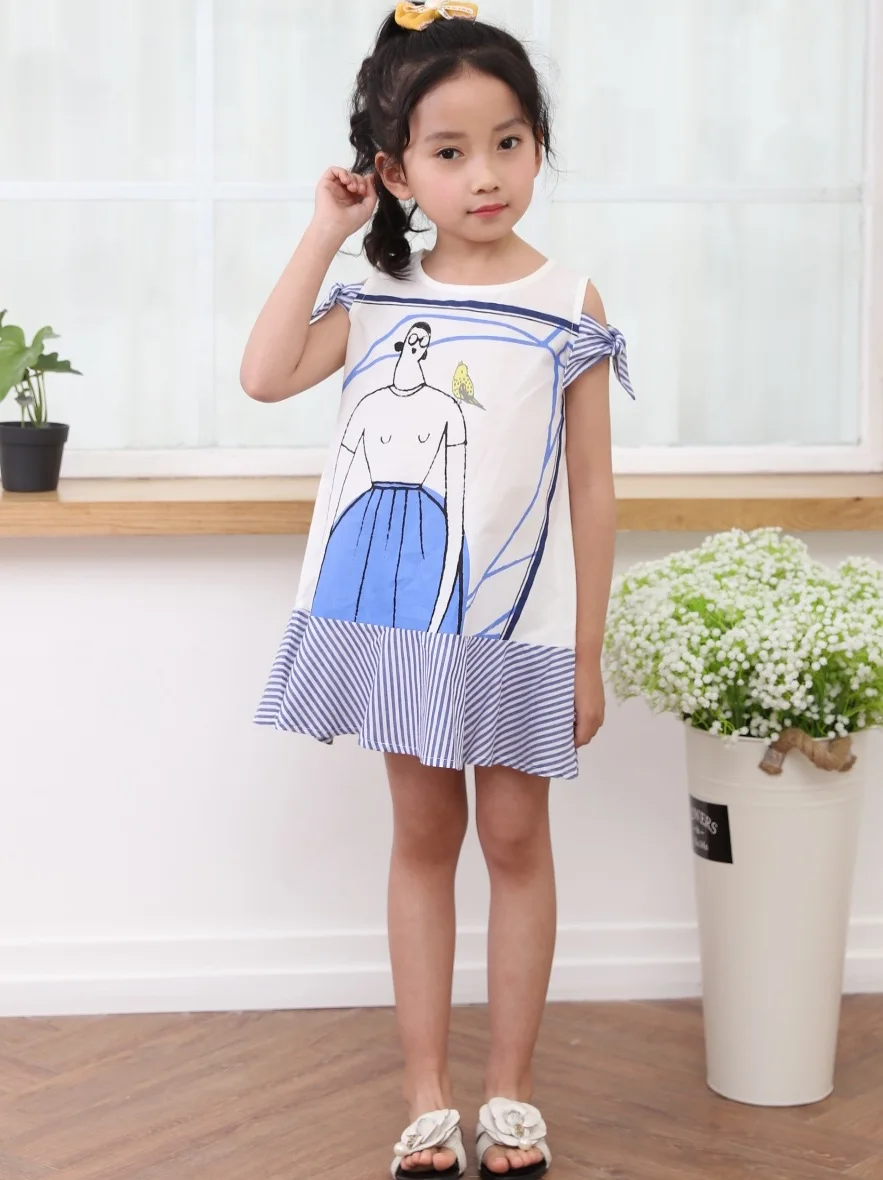 Cielarko/Белое платье для девочек летние детские платья в полоску с рисунком