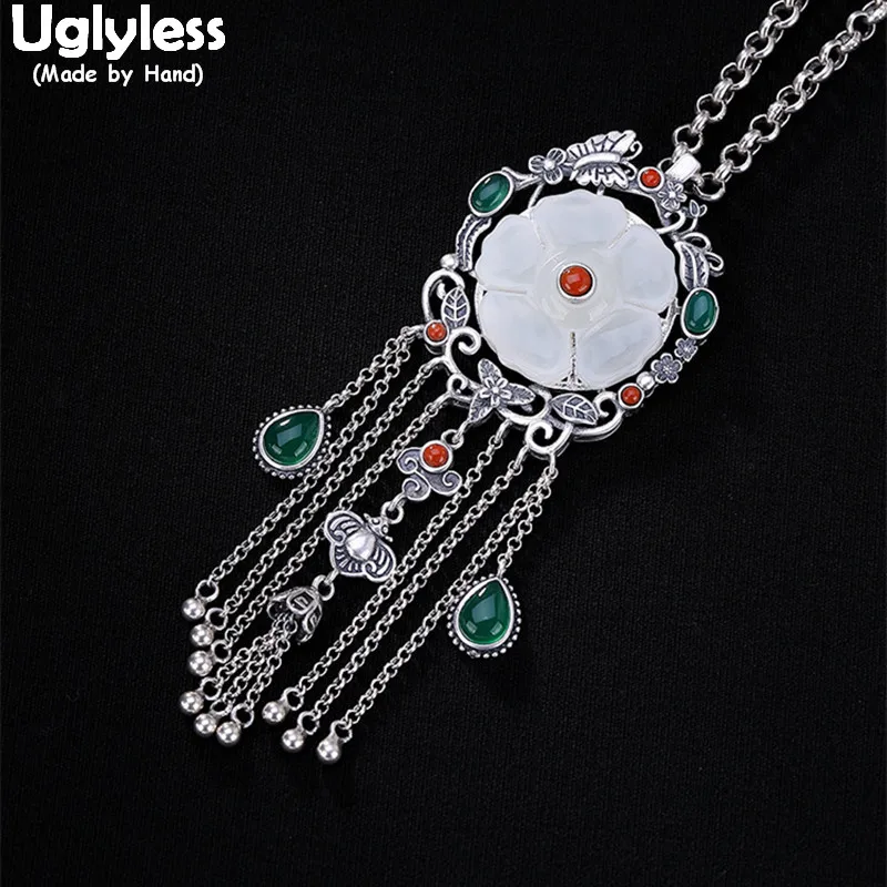 Uglyless Real 925 Sterling Silver Ethnic Chains Tassel Pendants for Women Natural Jade Flower Fine Jewelry Exaggerated Necklaces
Uglyless Real 925 Sterling Silver Ethnic Chains Tassel Pendants for Women Natural Jade Flower Fine Jewelry Exaggerated Necklaces