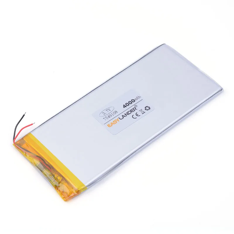 3,7 V 4000mAH 7549108 (полимерный литий-ионный/литий-ионный аккумулятор) для планшетного ПК, сотового телефона, банка мощности
3,7 V 4000mAH 7549108 (полимерный литий-ионный/литий-ионный аккумулятор) для планшетного ПК, сотового телефона, банка мощности