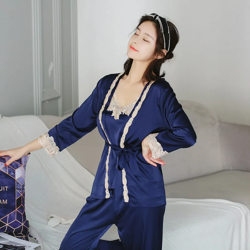 BZEL Sexy Women Pajamas Long Sleeve Sleepwear Lace Nightwear V-neck Sleep Lounge Silk Satin Underwear Pijama Feminino 3pcs/set
BZEL Sexy Women Pajamas Long Sleeve Sleepwear Lace Nightwear V-neck Sleep Lounge Silk Satin Underwear Pijama Feminino 3pcs/set