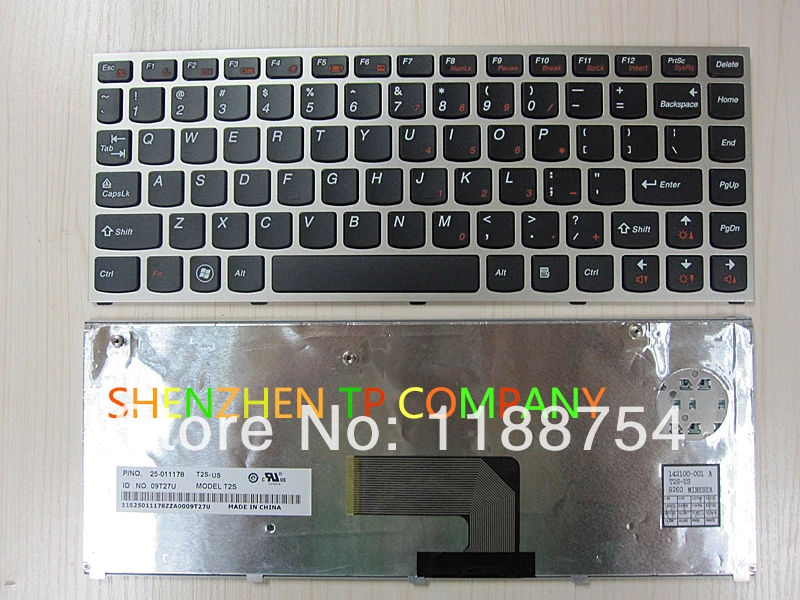 

Free Shipping New Keyboard for Lenovo Ideapad U460 U460A Black laptop keyboard US Layout 25-011178 T2S-US with silver frame