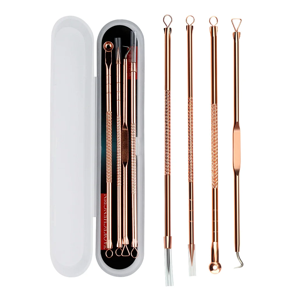 4 Pcs Blackhead Remover Pimple Blemish Comedone Acne Extractor Tool Set Removal Rose Gold Needle Skin Care | Красота и здоровье