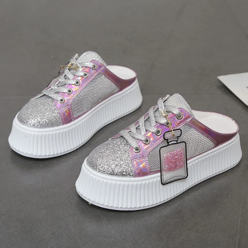 Summer Women Platform Slippers Wedge Heel Woman Shoes Ladies Flip Flops Bling Mesh Cloth Slides High Heels Mules Female 4.5CM
Summer Women Platform Slippers Wedge Heel Woman Shoes Ladies Flip Flops Bling Mesh Cloth Slides High Heels Mules Female 4.5CM