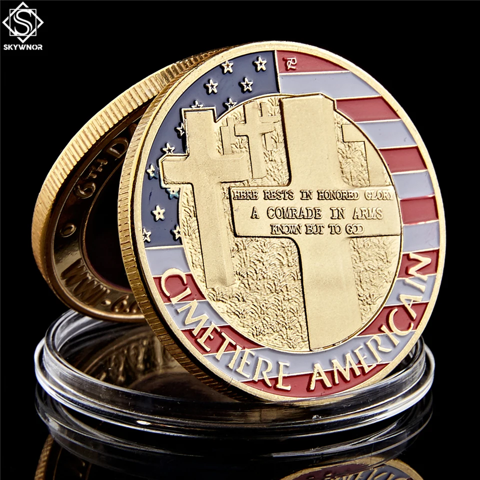 The Normandie War Antique Gold Plated America Challenge Coin With Round Acrylic Box For Collection
The Normandie War Antique Gold Plated America Challenge Coin With Round Acrylic Box For Collection