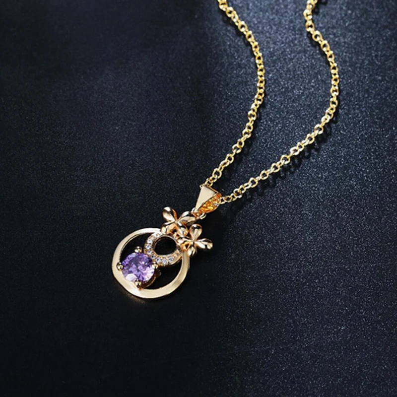KOFSAC New Charm Purple Zircon Round Pendant Necklaces For Women Wedding Fashion Gold Flower Necklace Engagement Party Jewelry
KOFSAC New Charm Purple Zircon Round Pendant Necklaces For Women Wedding Fashion Gold Flower Necklace Engagement Party Jewelry