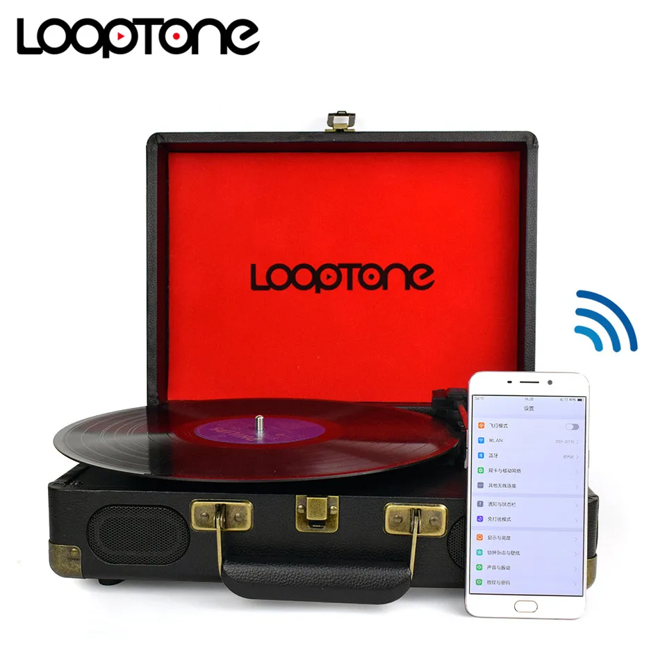 

LoopTone Vintage 3 Speed 33/45/78 RPM Bluetooth Portable Suitcase Gramophone Built-in Battery Turntable Vinyl LP Record Player