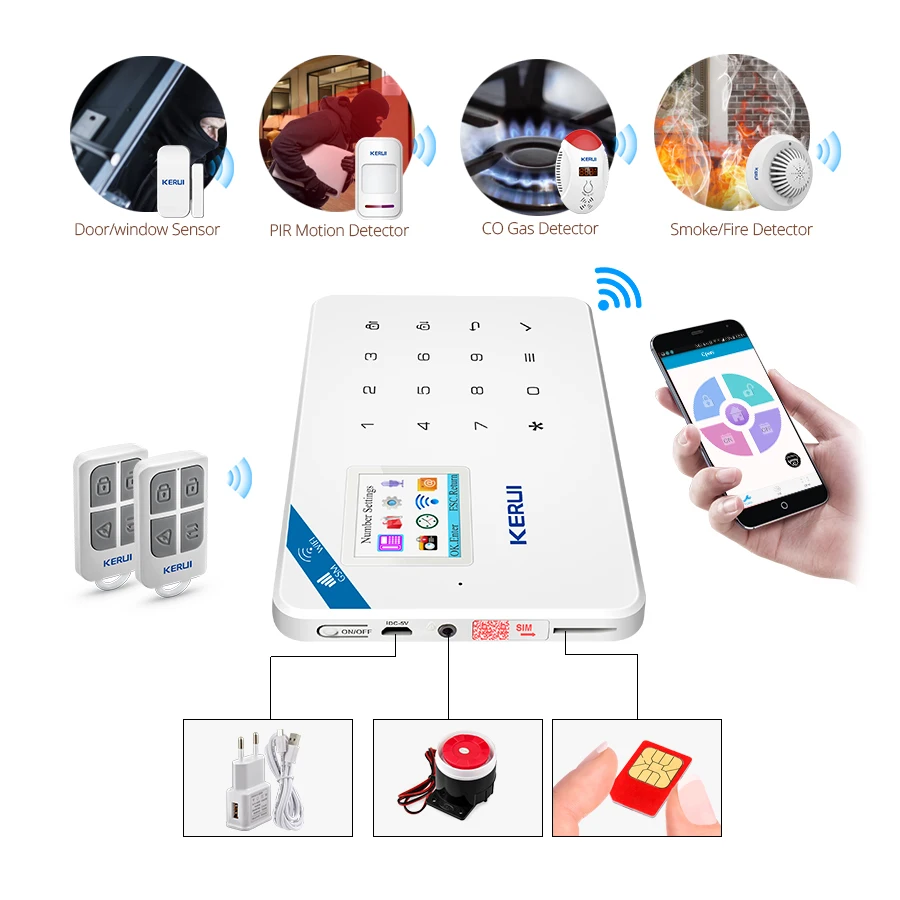

KERUI W18 WIFI GSM Smart Home Burglar Security Alarm System PIR Motion Detector SMS APP Control Fire Smoke Sensor With IP Camera