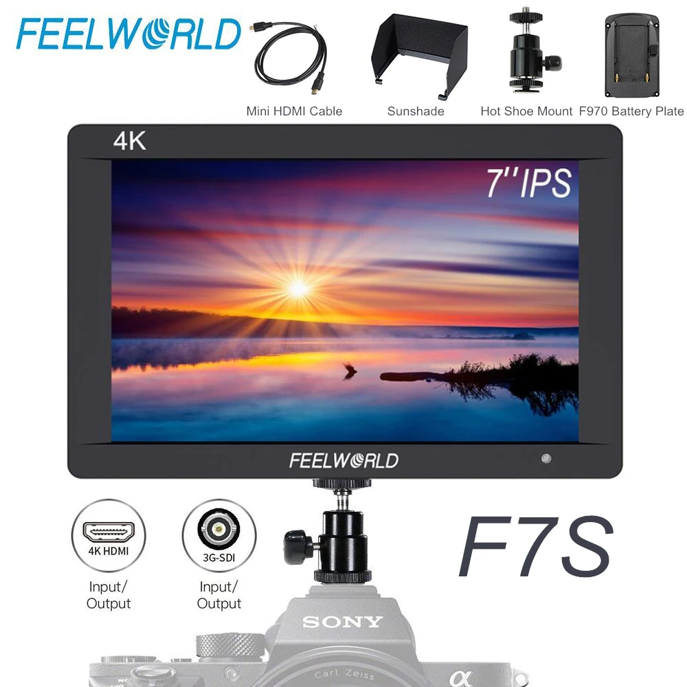 

FEELWORLD F7S 7 Inch IPS 3G-SDI 4K HDMI DSLR Monitor 1920x1200 Full HD Camera Field Monitor for Sony Nikon Canon Etc Stablizer