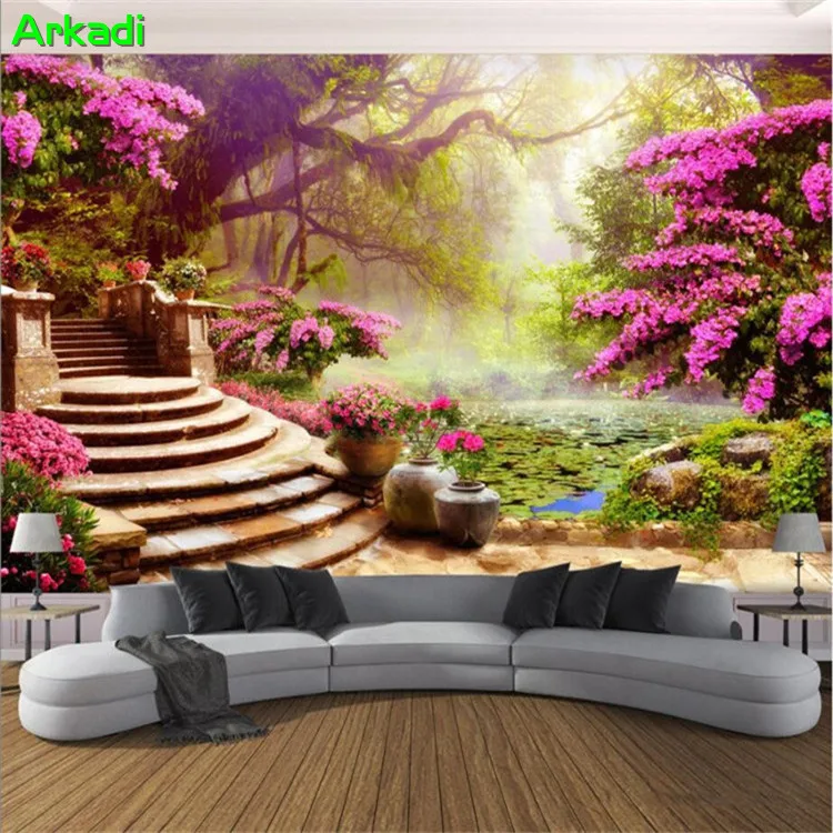 Custom Photo 8D5D Wallpaper Mural Vintage Garden Forest Lake Landscape 3d Wall Any Size | Обустройство дома