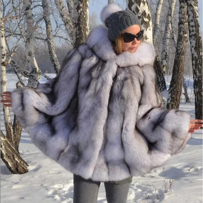 Wholesale Promotion Nature Fox Fur Coats Warm Real Shawl Cape For Women Winter Outerwear Overcoats Fashion Tops 2021 |