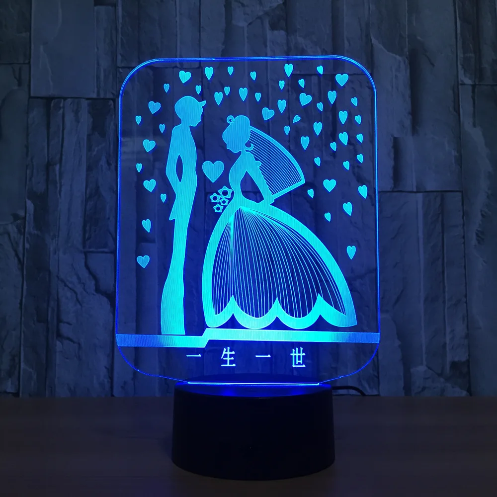 The Bride And Groom 3D Lamp LED Colorful Romantic 3D Night Light Usb Lampara Wedding Party Atmosphere Lamp As Lover's Gift
The Bride And Groom 3D Lamp LED Colorful Romantic 3D Night Light Usb Lampara Wedding Party Atmosphere Lamp As Lover's Gift