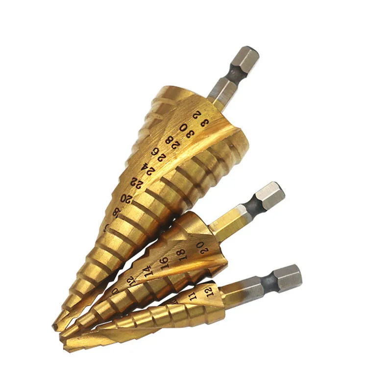 3pcs Hex Hss High Speed Steel Titanium Coated Spiral Grooved Step Drill Bits Set Cone Drill Hole Cutter Bit Set 1/4 Hex Shank
3pcs Hex Hss High Speed Steel Titanium Coated Spiral Grooved Step Drill Bits Set Cone Drill Hole Cutter Bit Set 1/4 Hex Shank