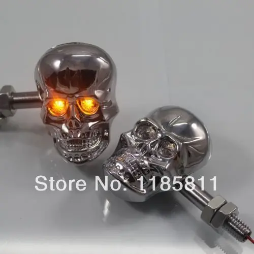 

Pair Chrome LED Skull Turn Signal Light Dual Sport bike Cruiser Chopper Cafe Racer Old School Bobber Touring Dirt bike