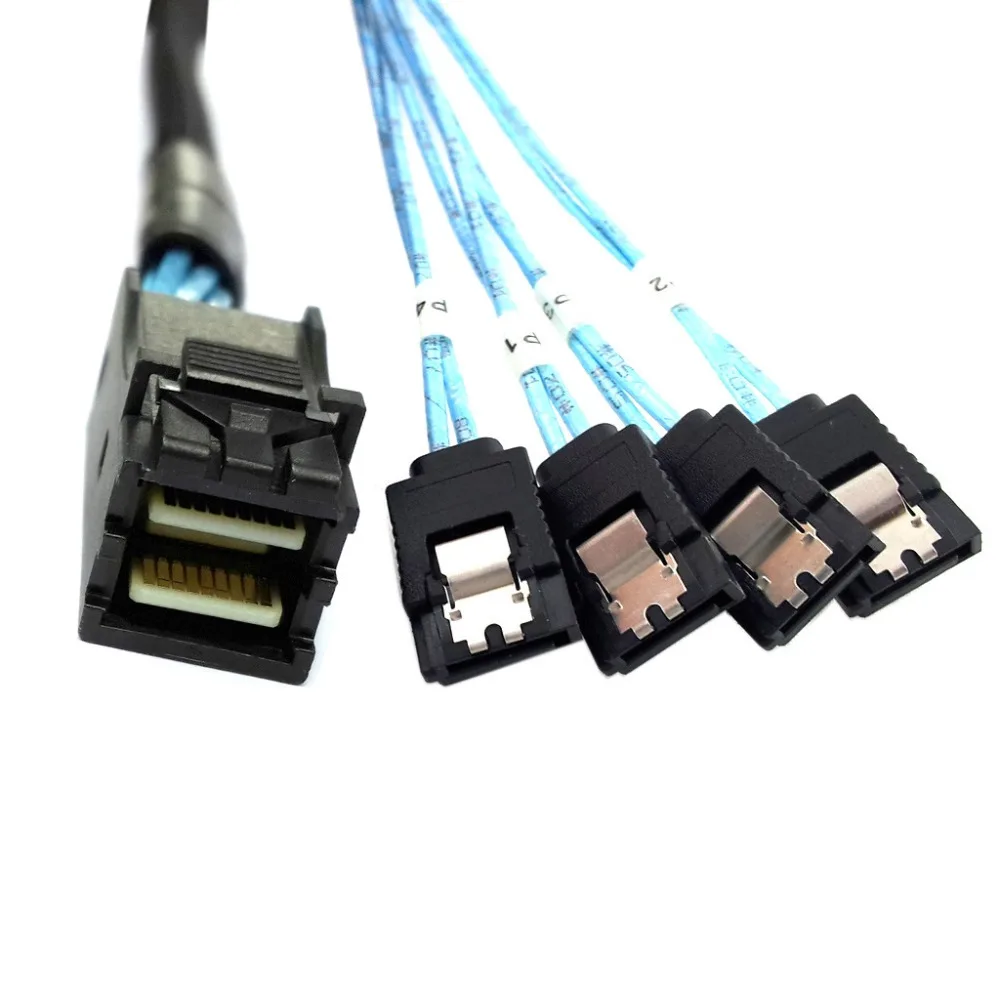 

CY Xiwai Internal Mini SAS SFF-8643 host to 4 SATA 7pin hard disk fanout 6Gbps data Server Raid Cable 50cm