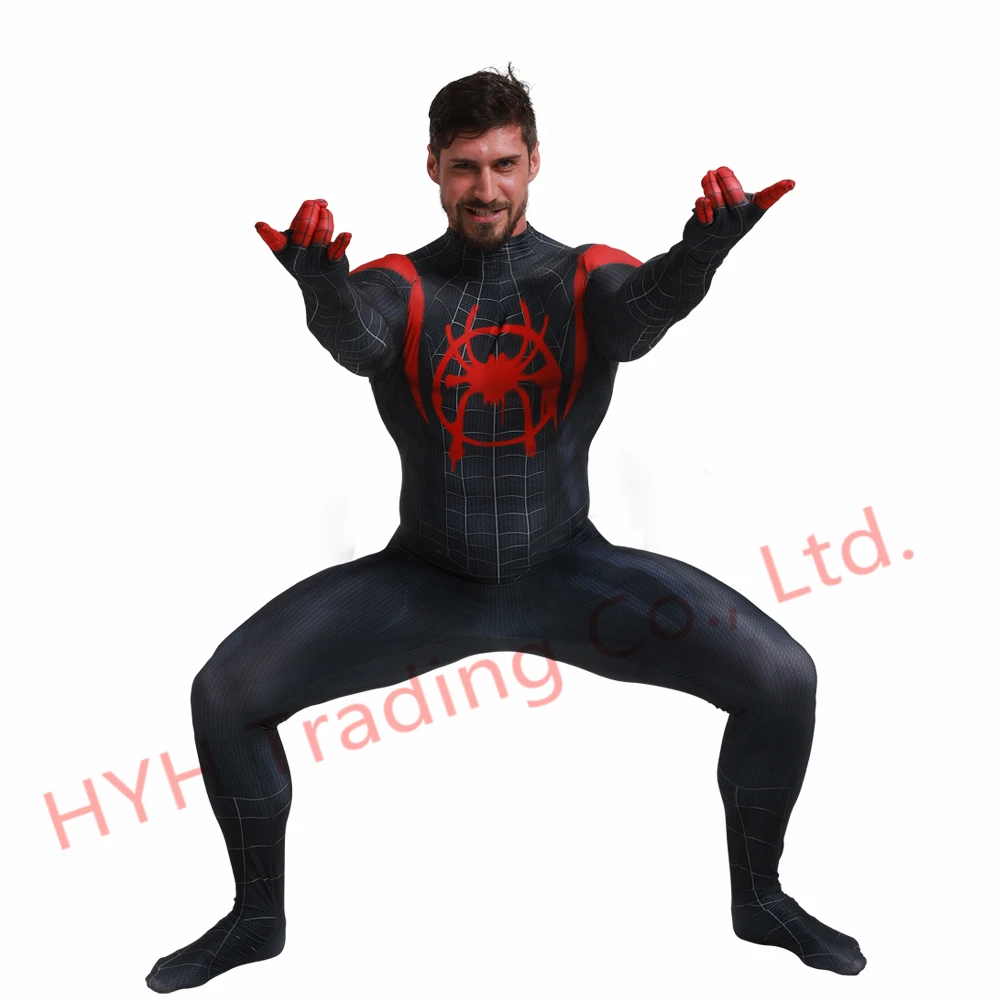 Костюм Человека паука для взрослого мальчика с 3D принтом Black Miles Morales костюм