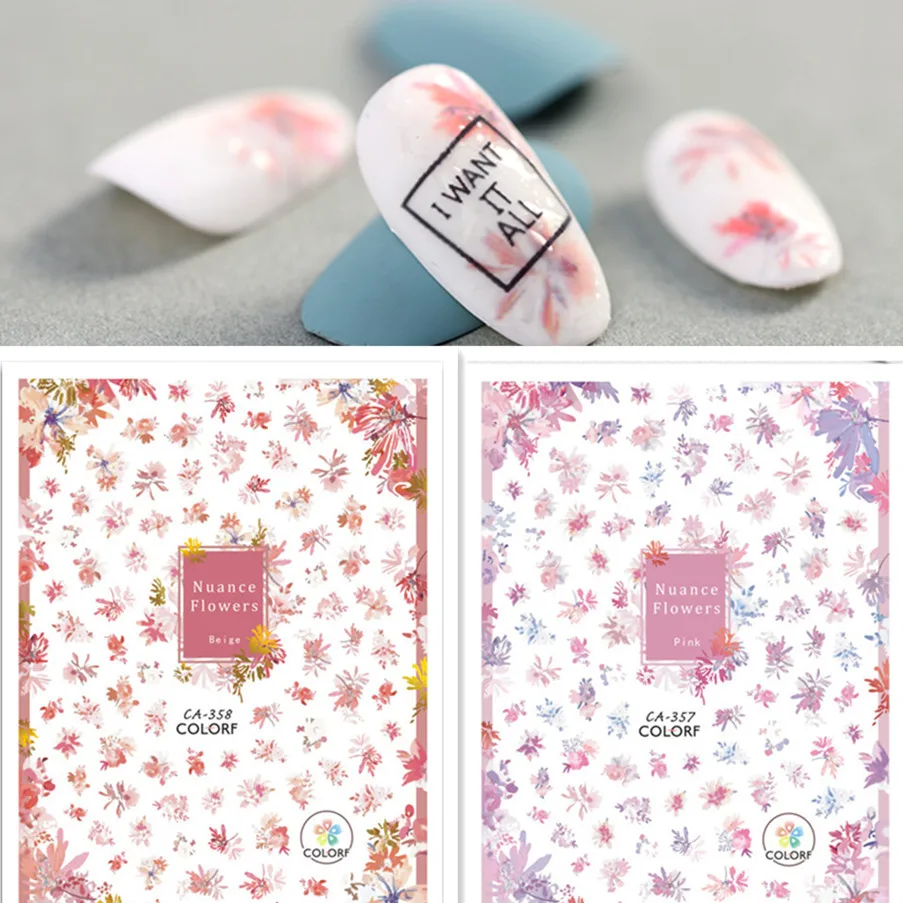 Newest CA-357 358 Nuance flower aesthetic style 3d nail sticker art self adhesive nail decal decoration accessory
Newest CA-357 358 Nuance flower aesthetic style 3d nail sticker art self adhesive nail decal decoration accessory