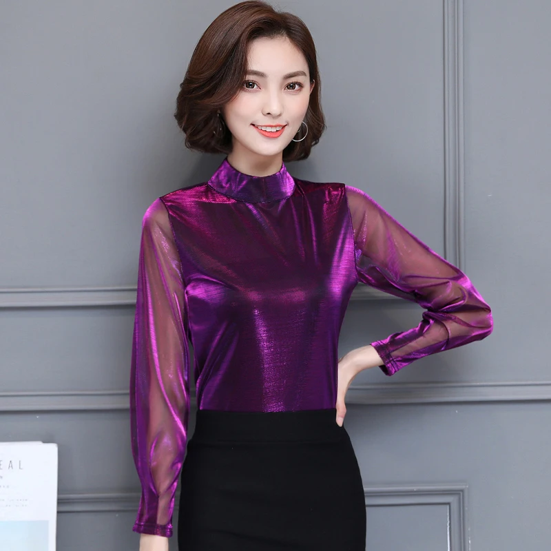 2018 Spring Fall Office Lady Elegant Women Purple Green Mesh Stand Collar Long Sleeve Blouse , Sequined Slim Blouses For Woman
2018 Spring Fall Office Lady Elegant Women Purple Green Mesh Stand Collar Long Sleeve Blouse , Sequined Slim Blouses For Woman