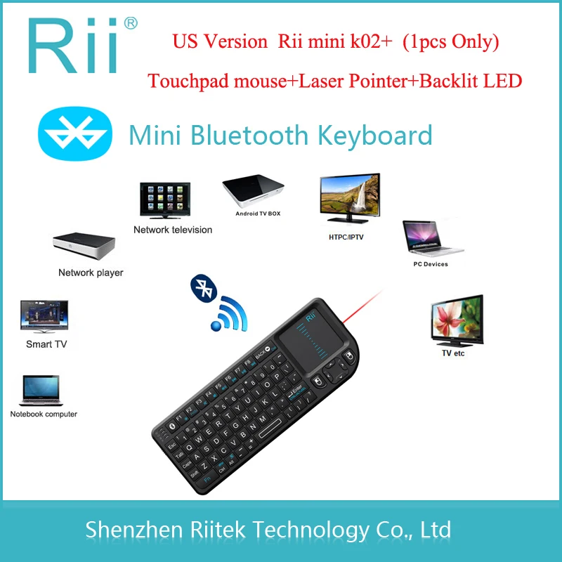 Rii mini K02+ Беспроводная Bluetooth клавиатура с тачпадом LED-подсветкой для Teclado/Android/Smart TV |