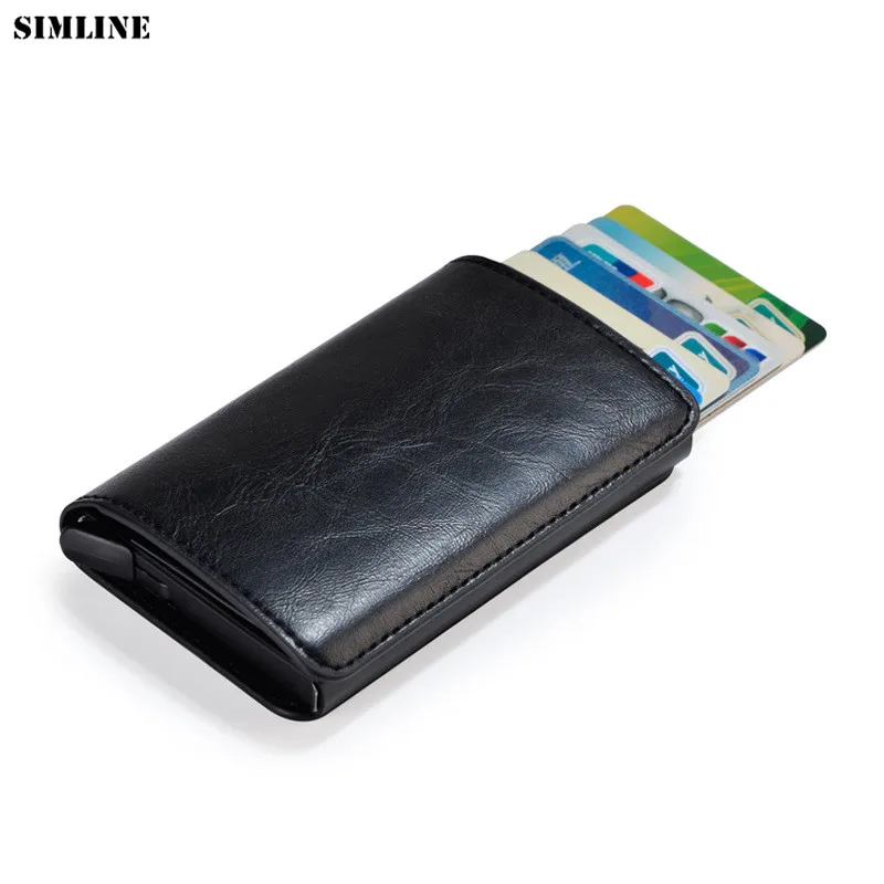 2019 Men And Women Credit Card Holder Short Business Vintage RFID Aluminium Box Crazy Horse PU Leather Slim Travel Wallet Purse | Багаж и