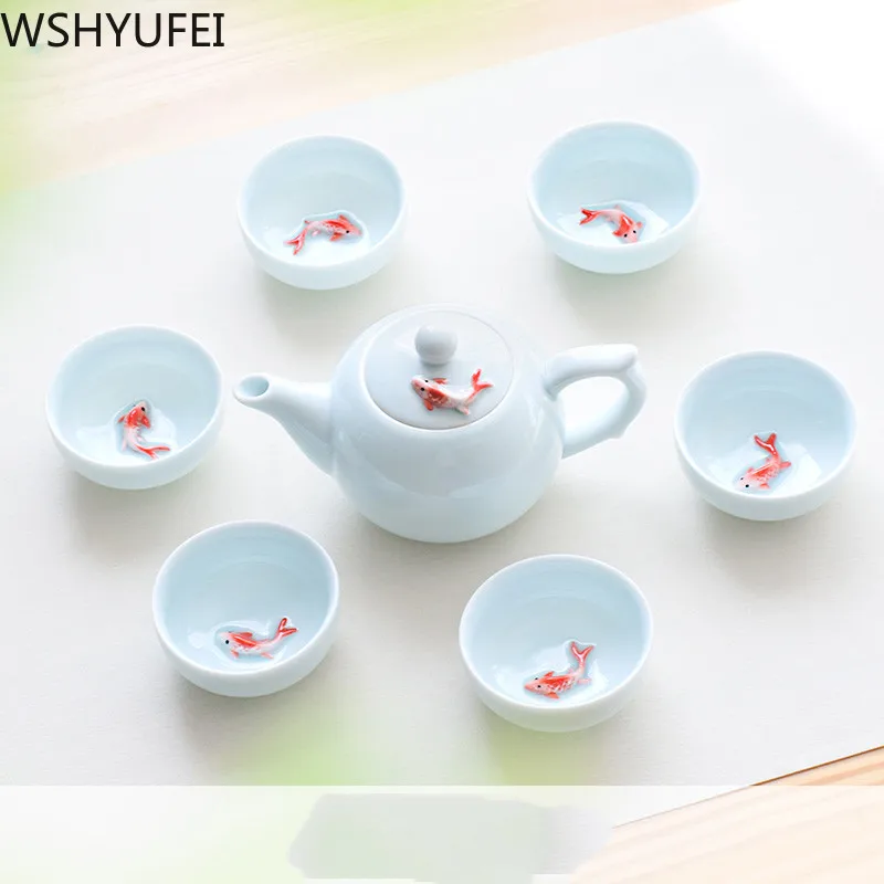 7PCS/lot Ceramic Teacup Celadon Fish Kung Fu Tea Set Set Household Tea Set Accessories About 45ml WSHYUFEI
7PCS/lot Ceramic Teacup Celadon Fish Kung Fu Tea Set Set Household Tea Set Accessories About 45ml WSHYUFEI