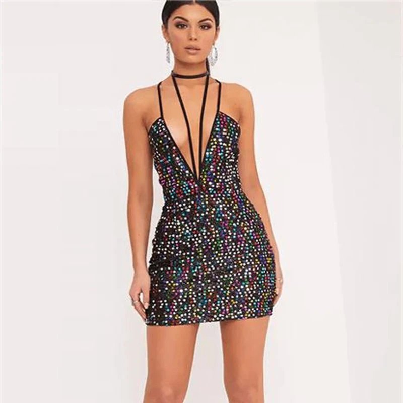 New Design Summer Women Sequined Dress Brilliant Spaghetti Strap Halter Dress Deep V-Neck Mini Bodycon club Party Vestidos
New Design Summer Women Sequined Dress Brilliant Spaghetti Strap Halter Dress Deep V-Neck Mini Bodycon club Party Vestidos