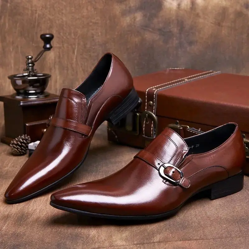 Buckle Leather Shoes Men Pointed toe Genuine Leather British Style Brown Formal Suit Dress Shoes New Hot 2018
Buckle Leather Shoes Men Pointed toe Genuine Leather British Style Brown Formal Suit Dress Shoes New Hot 2018