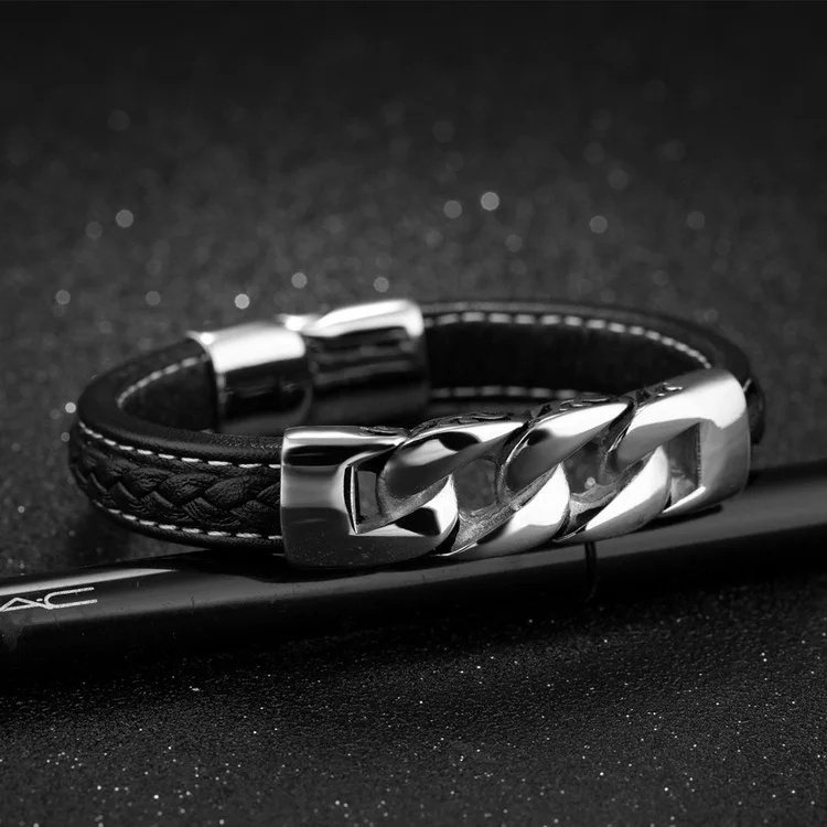 Fashion Men Black Leather Men Bracelet Stainless Steel Bracelets Bangles For Man Punk Jewelry Wholesale
Fashion Men Black Leather Men Bracelet Stainless Steel Bracelets Bangles For Man Punk Jewelry Wholesale