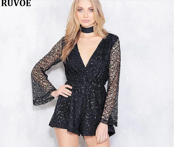 New Arrival Autumn Deep V-Neck Long Sleeves Lace Sequined Hollow Out Women Casual Elegant Playsuit KLY-160
New Arrival Autumn Deep V-Neck Long Sleeves Lace Sequined Hollow Out Women Casual Elegant Playsuit KLY-160