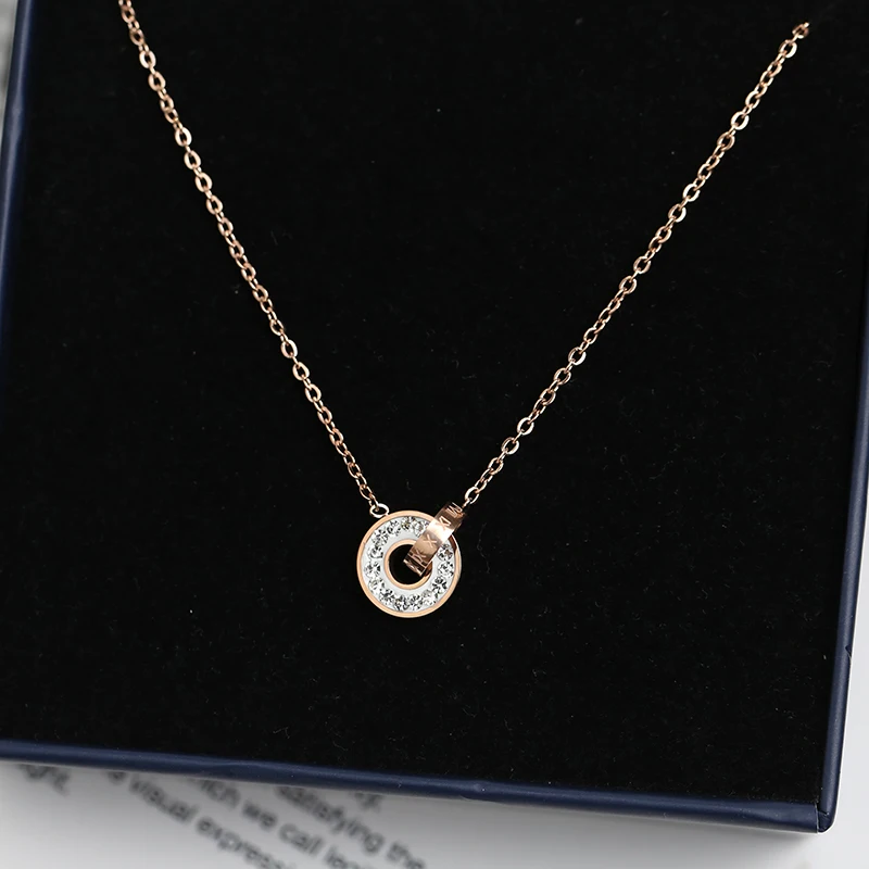 YUN RUO Rose Gold Color Fashion Double Circle Crystal Pendant Necklace Titanium Steel Jewelry Woman Birthday Gift Never Fade
YUN RUO Rose Gold Color Fashion Double Circle Crystal Pendant Necklace Titanium Steel Jewelry Woman Birthday Gift Never Fade
