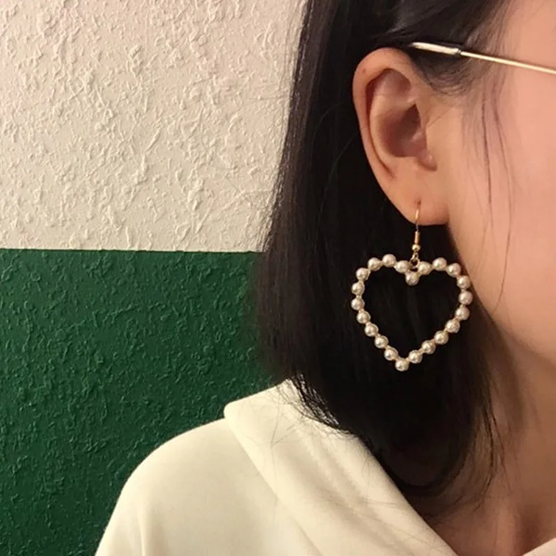 Женские серьги золотого цвета с сердечком модные жемчужные в Корейском стиле для