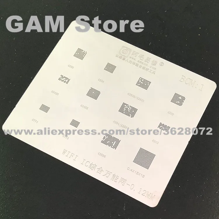 BCM4330 4334 43340 43341 4339 4354 4356 43455 4773 43596 4774 Wifi IC BGA Stencil Reball Pin Heat Template 0.12mm Thickness
BCM4330 4334 43340 43341 4339 4354 4356 43455 4773 43596 4774 Wifi IC BGA Stencil Reball Pin Heat Template 0.12mm Thickness
